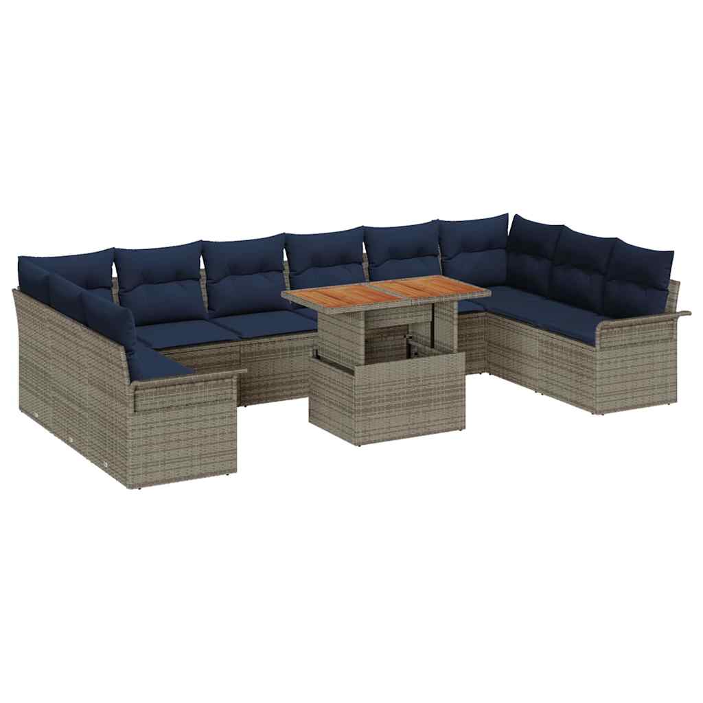 Garten-Sofa-Set mit Speicher 11 pcs Grau Poly Rattan