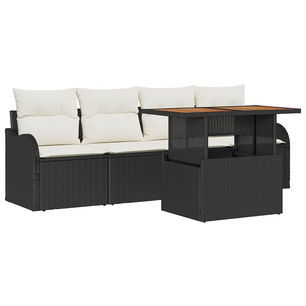 Gartensofa-set mit Speicher 5 pcs Schwarz Poly-Rattan