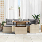 Garten-Sofa-Set mit Speicher 7 pcs Beige Poly Rattan
