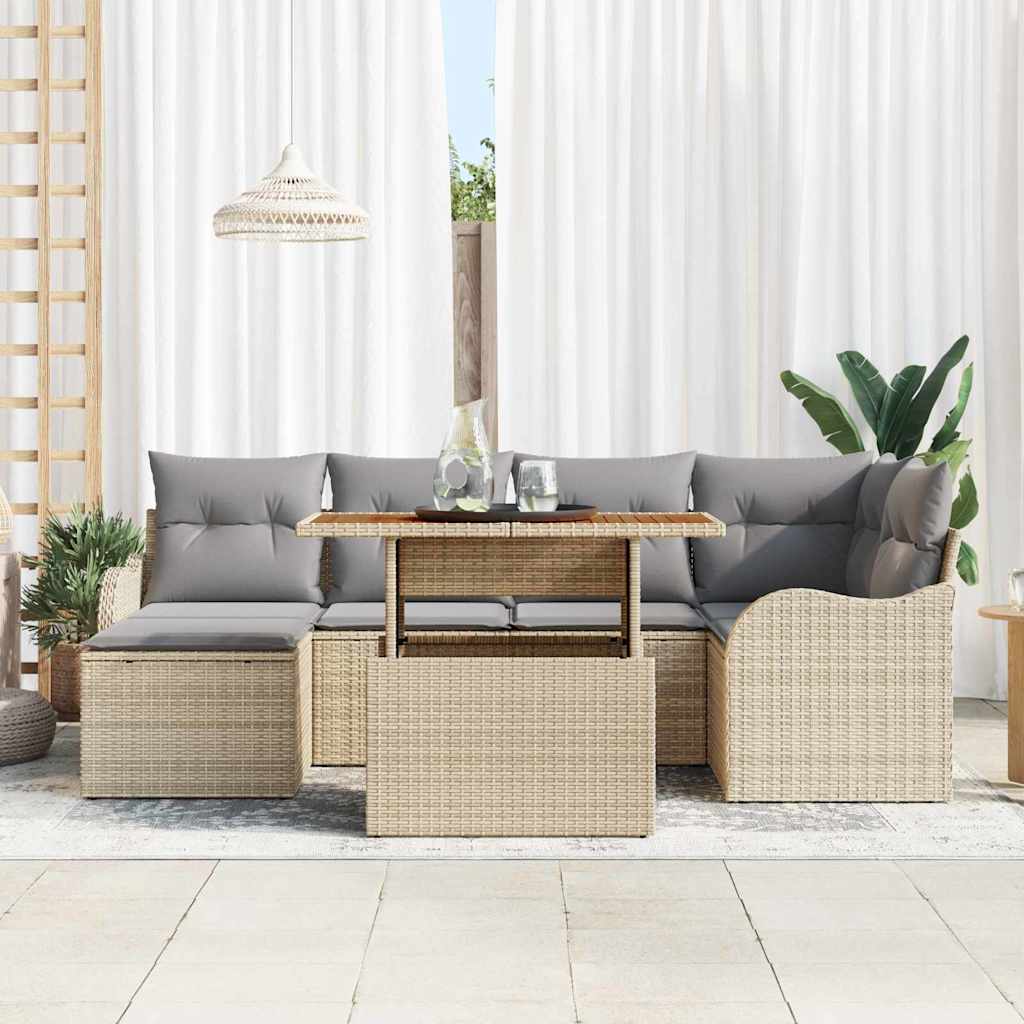 Garten-Sofa-Set mit Speicher 7 pcs Beige Poly Rattan