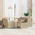 Garten-Sofa-Set mit Speicher 7 pcs Beige Poly Rattan