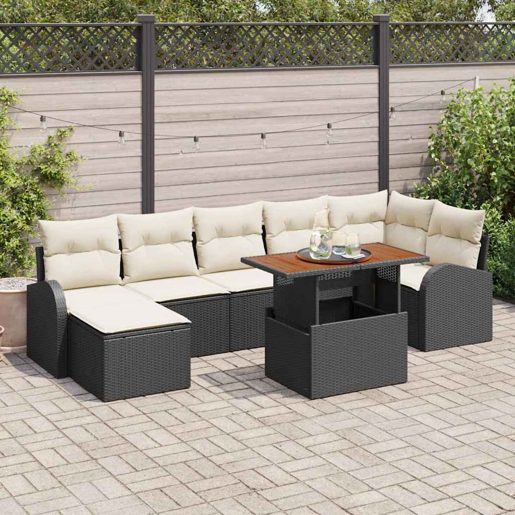 Garten-Sofa-Set mit Speicher 8 pcs Schwarz Poly Rattan