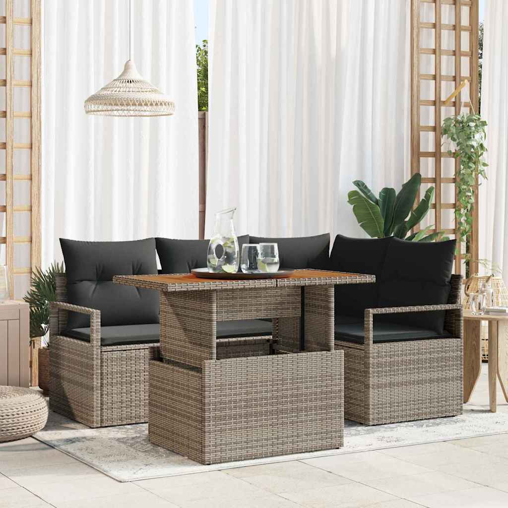 Garten-Sofa-Set mit Speicher 5 pcs Grau Poly Rattan