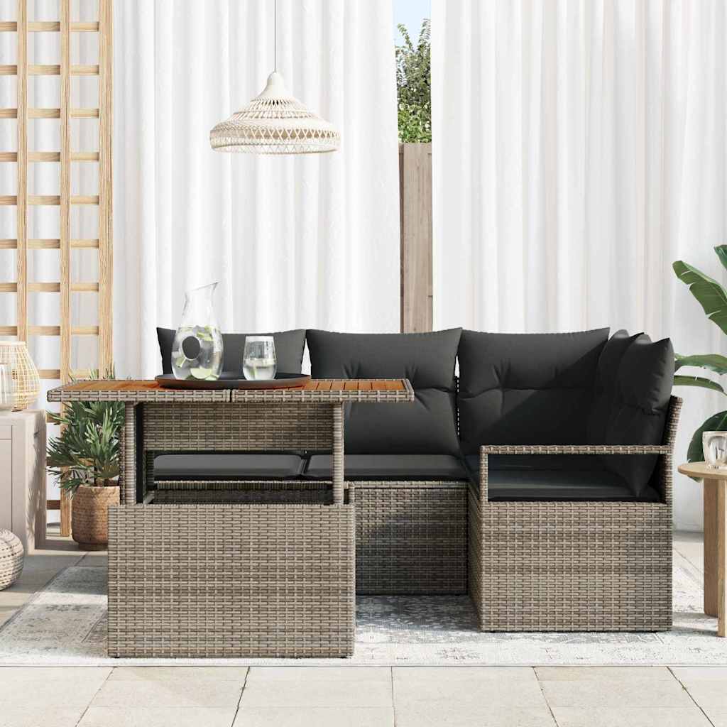 Garten-Sofa-Set mit Speicher 5 pcs Grau Poly Rattan
