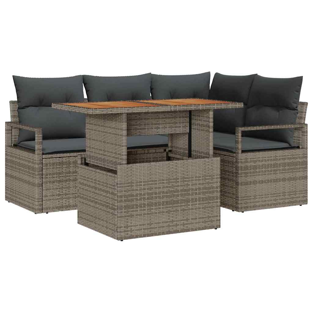 Garten-Sofa-Set mit Speicher 5 pcs Grau Poly Rattan