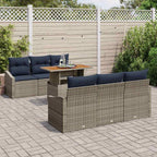 Garten-Sofa-Set mit Speicher 7 pcs Grau Poly Rattan