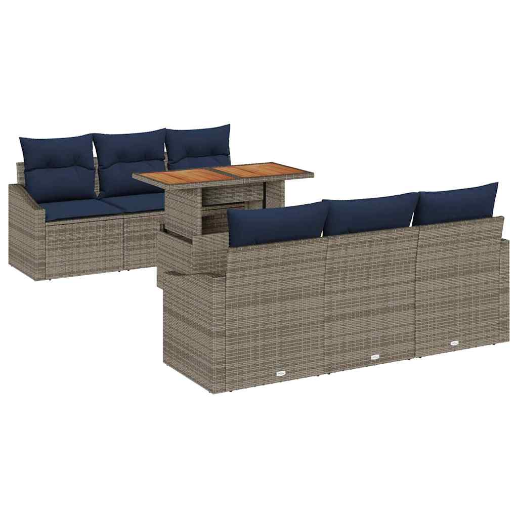 Garten-Sofa-Set mit Speicher 7 pcs Grau Poly Rattan