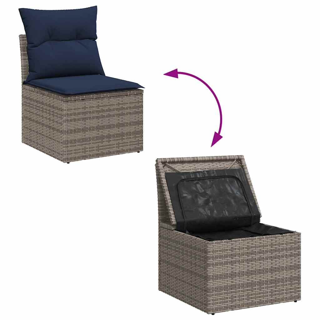 Garten-Sofa-Set mit Speicher 7 pcs Grau Poly Rattan