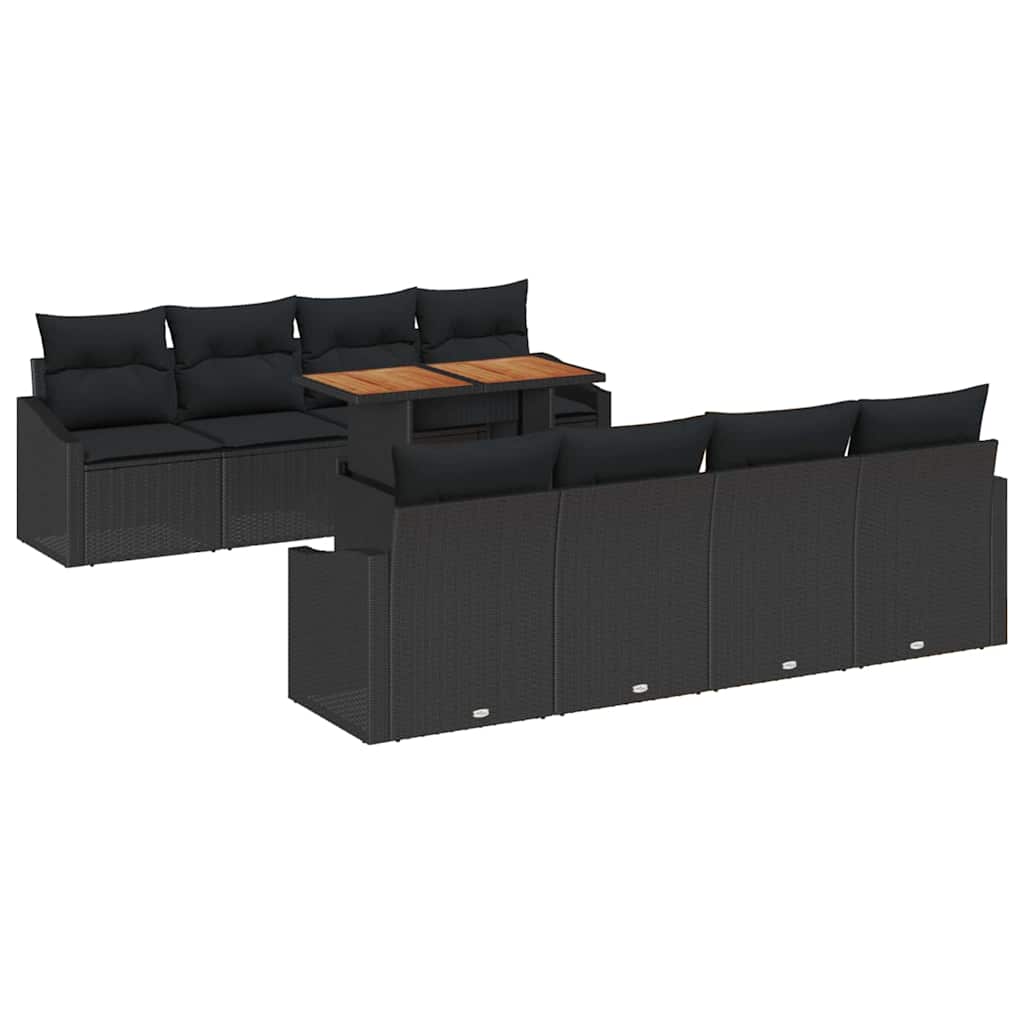 Garten-Sofa-Set mit Speicher 9 pcs Schwarz Poly Rattan