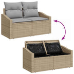 Garten-Sofa-Set mit Speicher 9 pcs Beige Poly Rattan