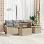 Garten-Sofa-Set mit Speicher 6 pcs Beige Poly Rattan