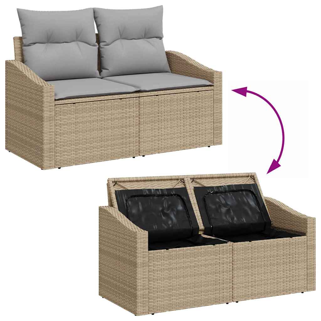 Garten-Sofa-Set mit Speicher 6 pcs Beige Poly Rattan