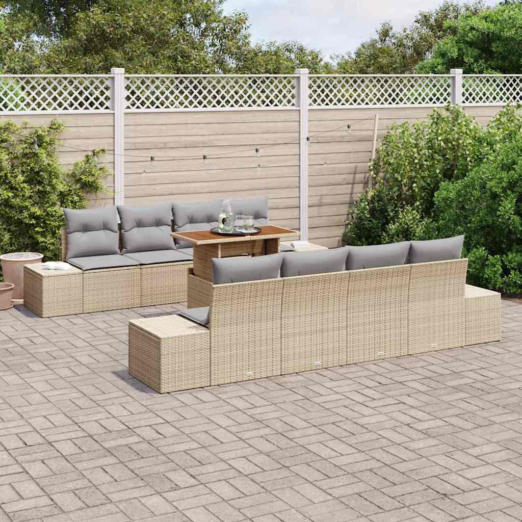 Garten-Sofa-Set mit Speicher 9 pcs Beige Poly Rattan