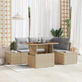 Garten-Sofa-Set mit Speicher 5 pcs Beige Poly Rattan