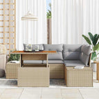 Garten-Sofa-Set mit Speicher 5 pcs Beige Poly Rattan