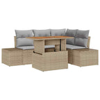 Garten-Sofa-Set mit Speicher 5 pcs Beige Poly Rattan