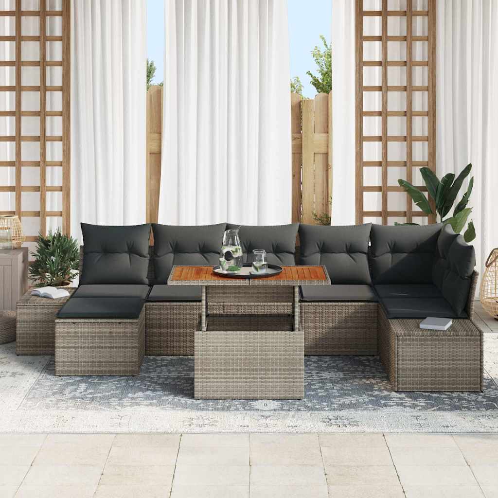 Garten-Sofa-Set mit Speicher 8 pcs Grau Poly Rattan