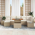 Garten-Sofa-Set mit Speicher 8 pcs Beige Poly Rattan