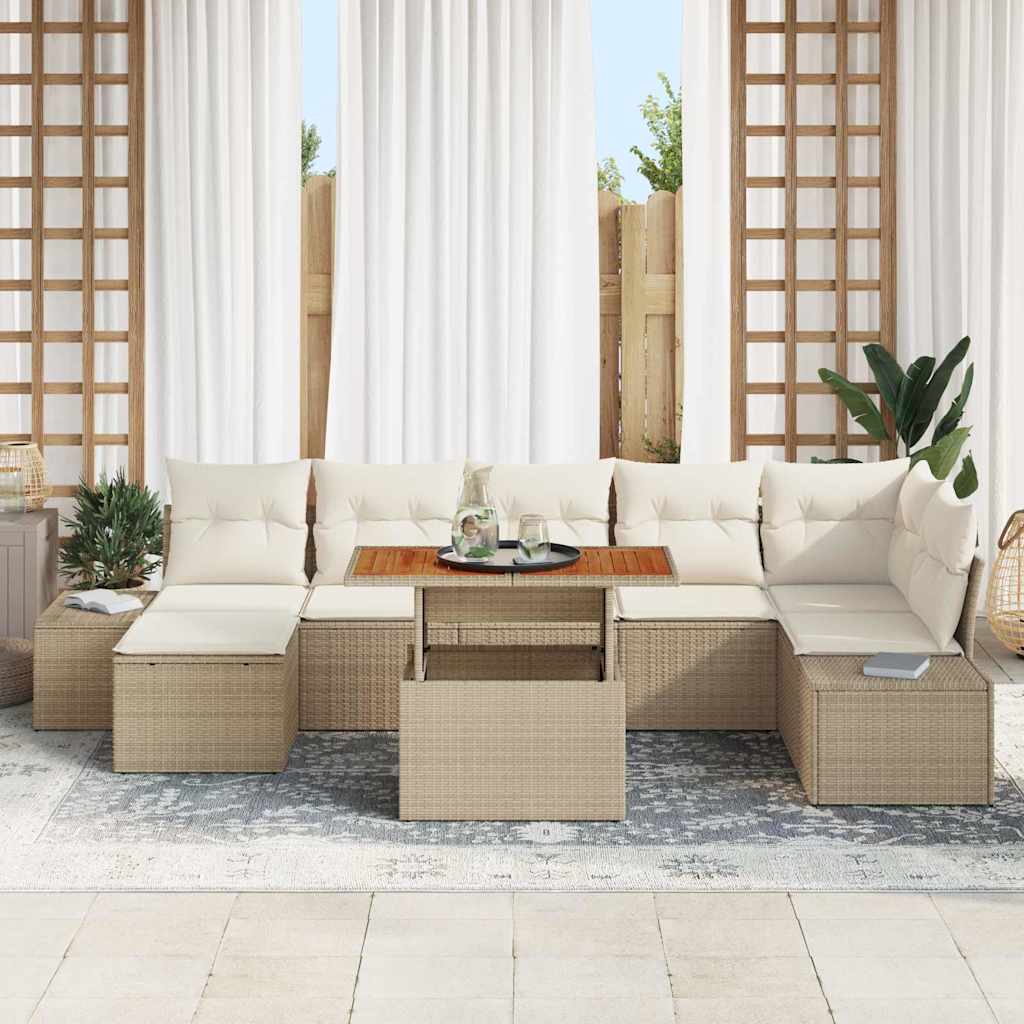 Garten-Sofa-Set mit Speicher 8 pcs Beige Poly Rattan