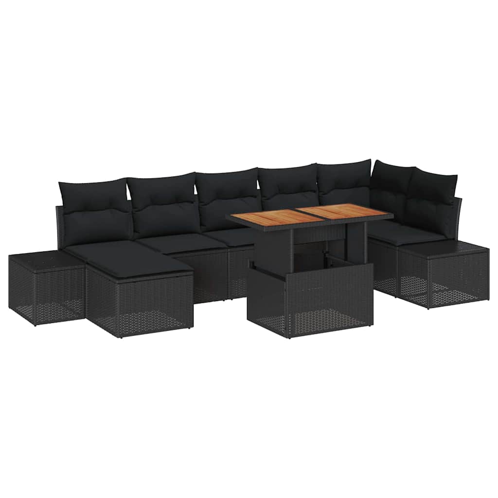 Garten-Sofa-Set mit Speicher 8 pcs Schwarz Poly Rattan