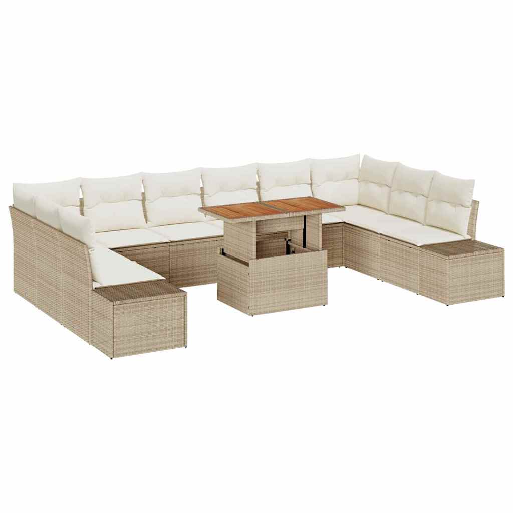 Garten-Sofa-Set mit Speicher 11 pcs Beige Poly Rattan