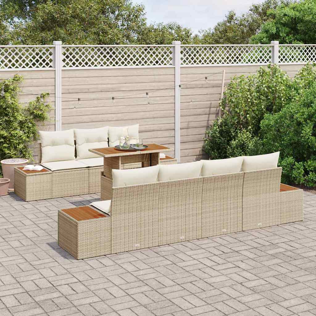 Garten-Sofa-Set mit Speicher 8 pcs Beige Poly Rattan