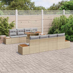 Garten-Sofa-Set mit Kissen mit Speicher 9 pcs Beige Poly Rattan