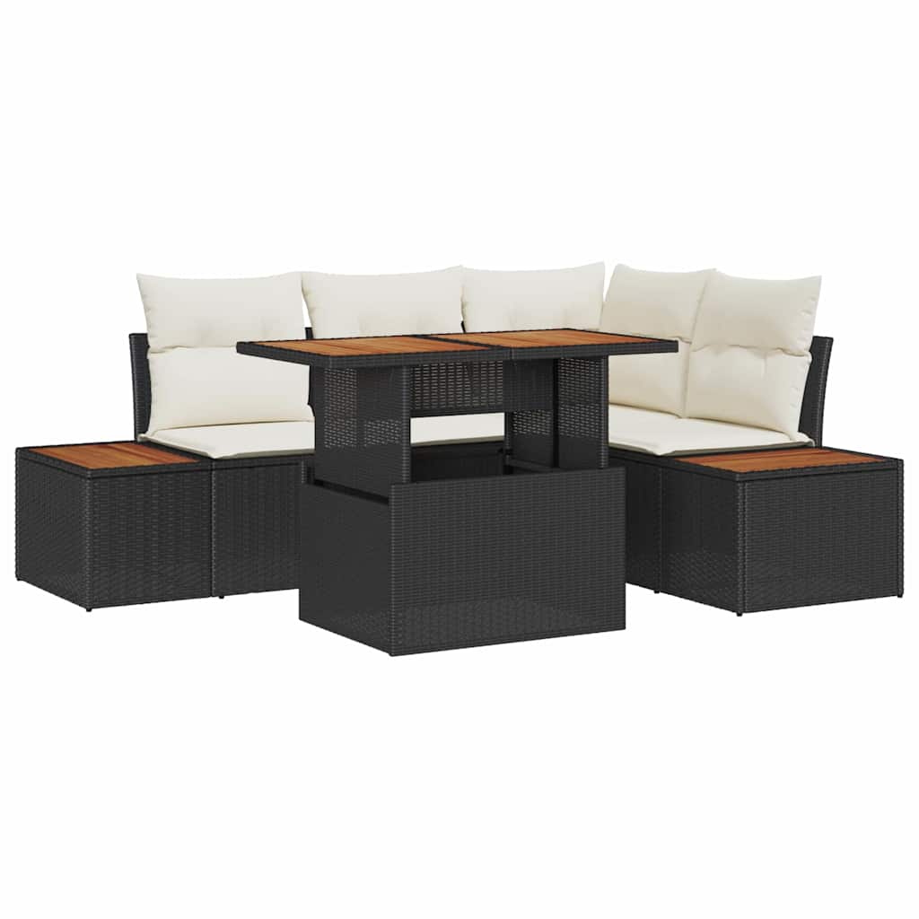 Garten-Sofa-Set mit Speicher 5 pcs Schwarz Poly Rattan
