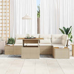 Garten-Sofa-Set mit Speicher 6 pcs Beige Poly Rattan
