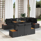 Garten-Sofa-Set mit Speicher 9 pcs Schwarz Poly Rattan