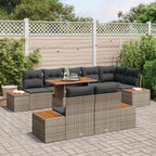 Garten-Sofa-Set mit Speicher 9 pcs Grau Poly Rattan