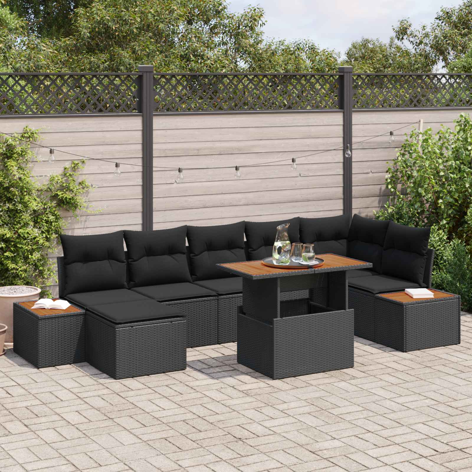 Garten-Sofa-Set mit Speicher 8 pcs Schwarz Poly Rattan