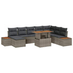 Garten-Sofa-Set mit Speicher 9 pcs Grau Poly Rattan