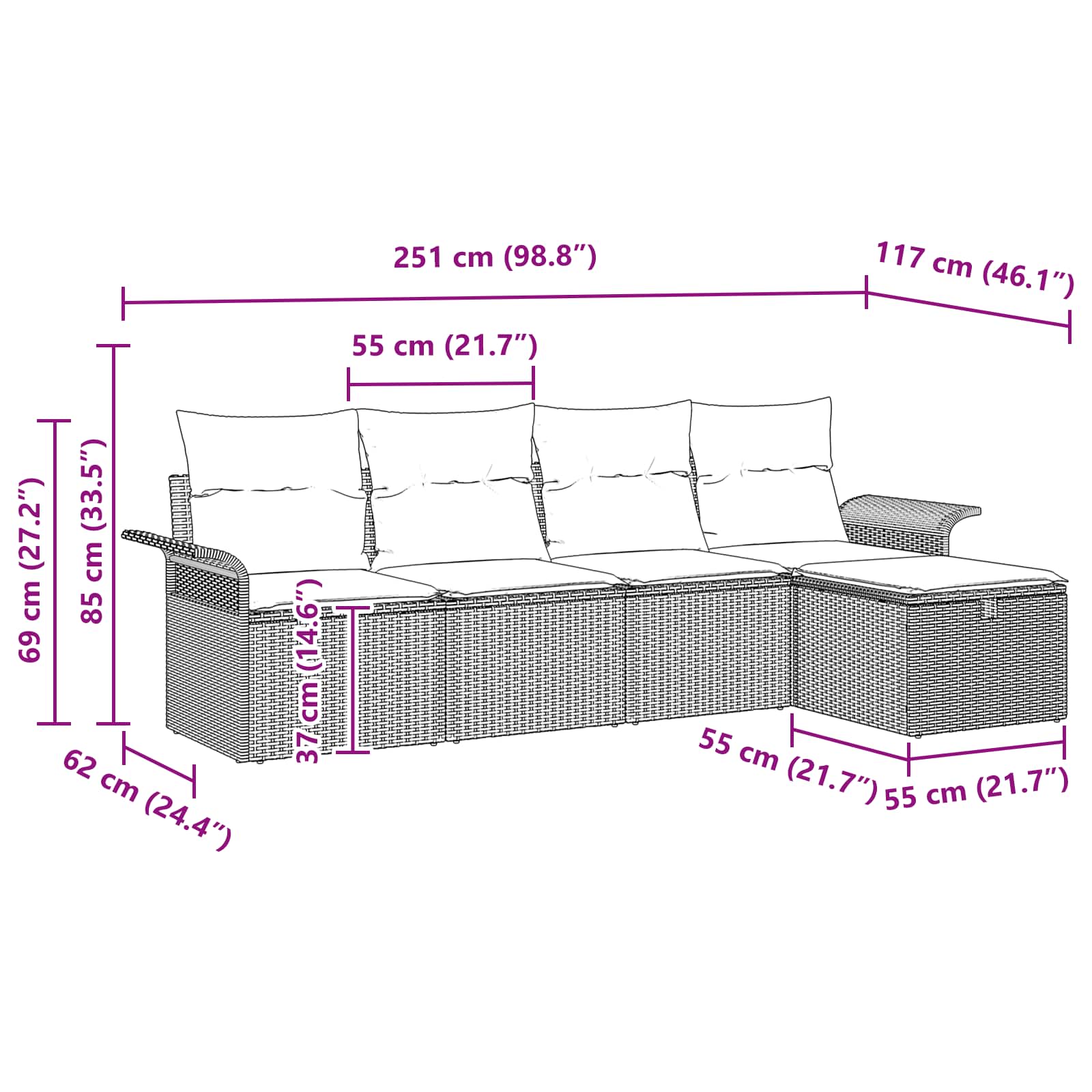 Gartensofa-set mit Kissen 5 pcs Schwarz und Türkis Poly-Rattan
