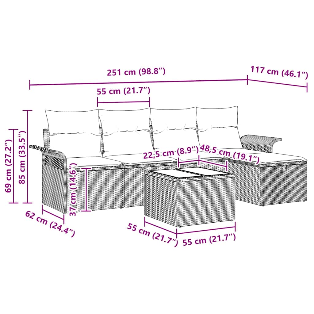 Gartensofa-set mit Kissen 6 pcs Hellgrau Poly-Rattan
