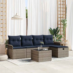 Gartensofa-set mit Kissen 6 pcs Grau und Marineblau Poly-Rattan