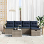 Gartensofa-set mit Kissen 6 pcs Grau und Marineblau Poly-Rattan