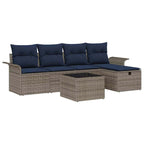 Gartensofa-set mit Kissen 6 pcs Grau und Marineblau Poly-Rattan