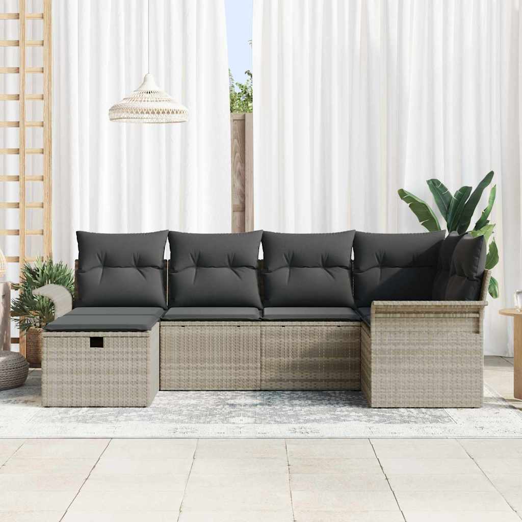 Gartensofa-set mit Kissen 6 pcs Hellgrau Poly-Rattan