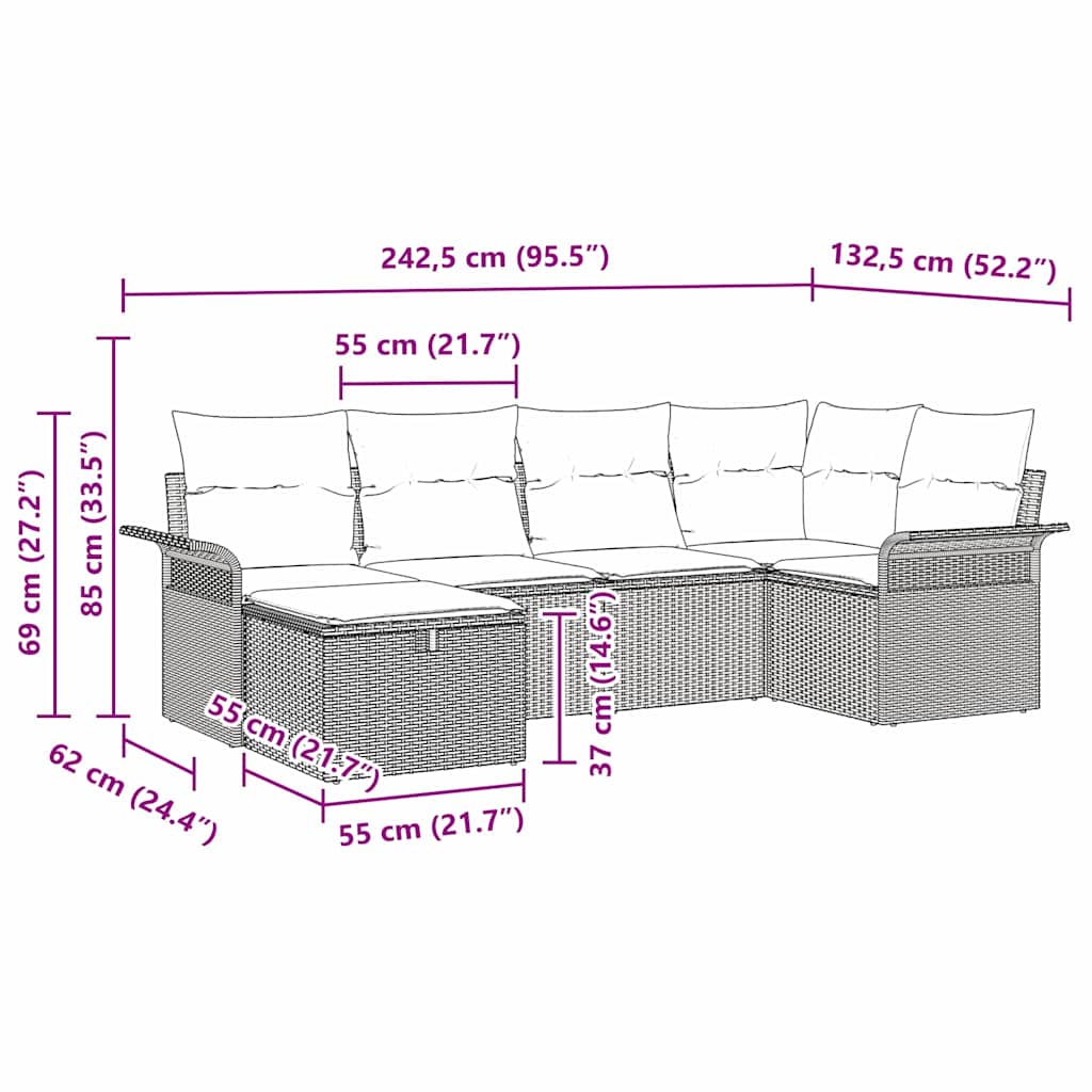 Gartensofa-set mit Kissen 6 pcs Hellgrau Poly-Rattan