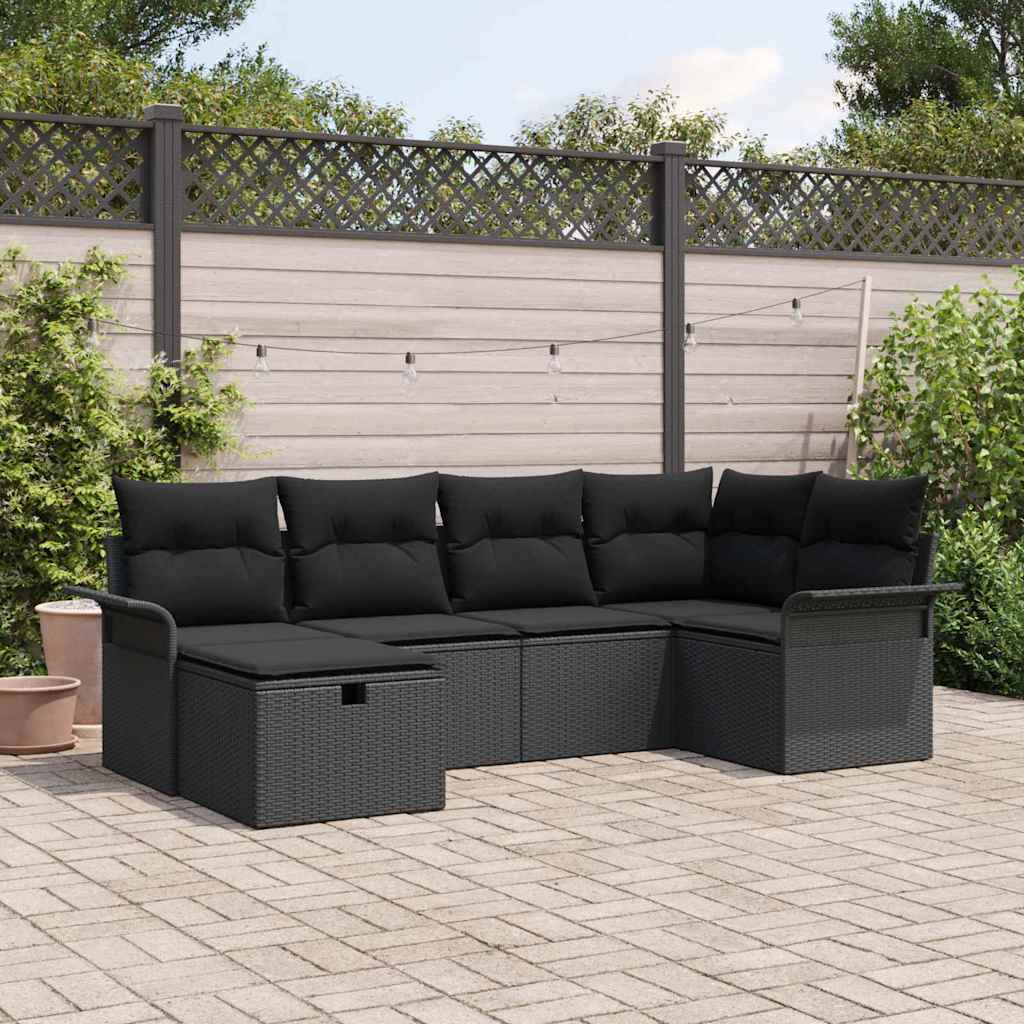 Gartensofa-set mit Kissen 6 pcs Schwarz Poly-Rattan