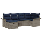 Gartensofa-set mit Kissen 6 pcs Grau und Marineblau Poly-Rattan