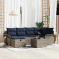 Gartensofa-set mit Kissen 7 pcs Grau und Marineblau Poly-Rattan