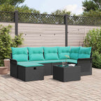 Gartensofa-set mit Kissen 7 pcs Schwarz und Türkis Poly-Rattan