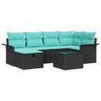 Gartensofa-set mit Kissen 7 pcs Schwarz und Türkis Poly-Rattan