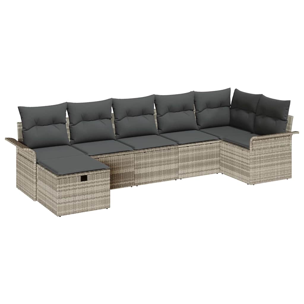 Gartensofa-set mit Kissen 7 pcs Hellgrau Poly-Rattan