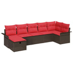 Gartensofa-set mit Kissen 7 pcs Braun und Rot Poly-Rattan