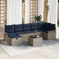 Gartensofa-set mit Kissen 8 pcs Grau und Marineblau Poly-Rattan