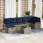 Gartensofa-set mit Kissen 8 pcs Grau und Marineblau Poly-Rattan