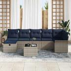 Gartensofa-set mit Kissen 8 pcs Grau und Marineblau Poly-Rattan